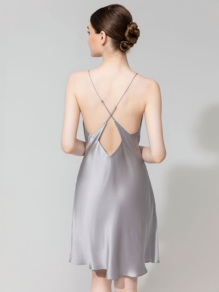 19 Momme Elegant Cowl Neck Lace Up Back Silk Slip Nightgown