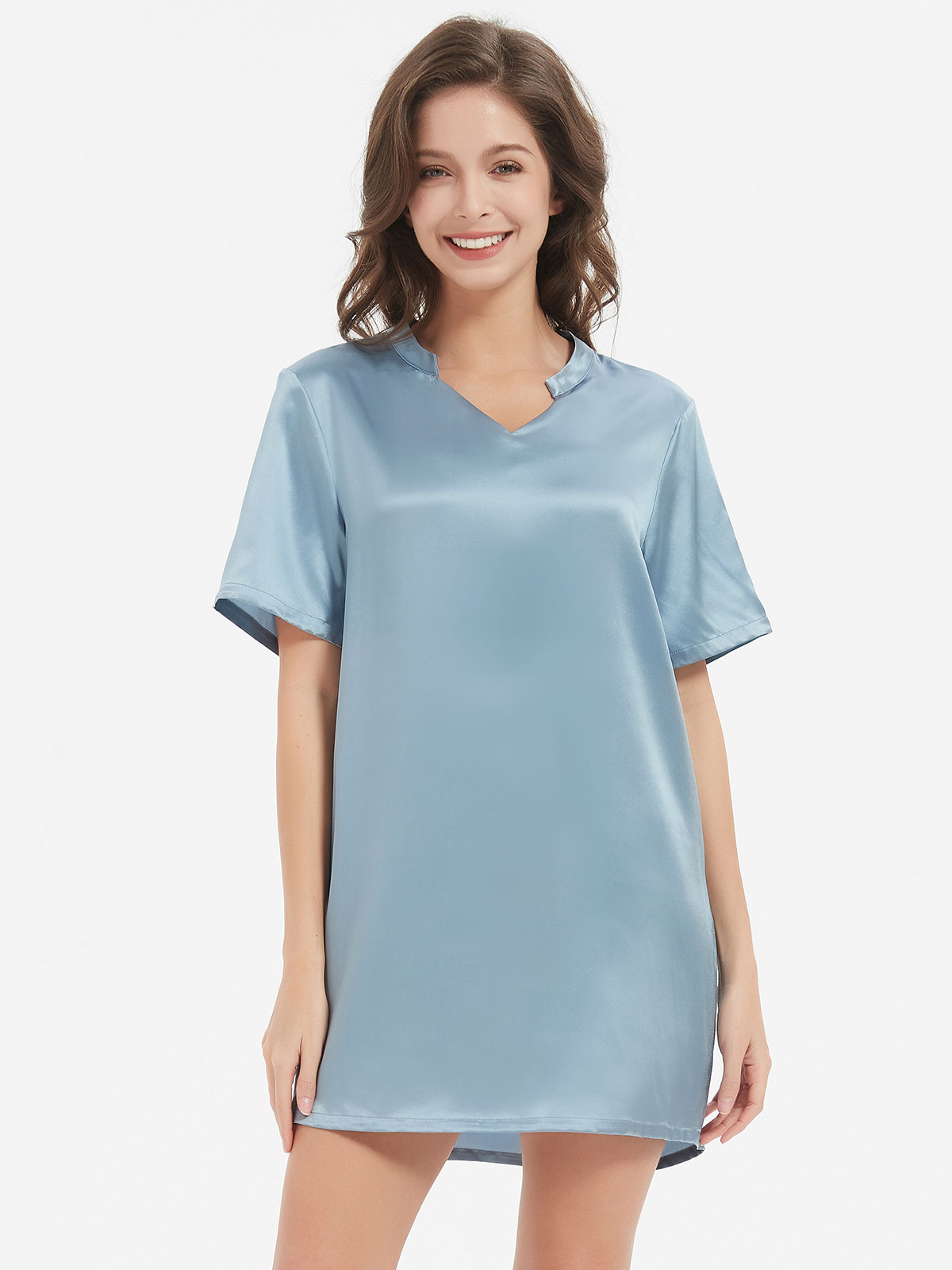 19 Momme Elegant Collar Short Sleeve Silk Nightgown