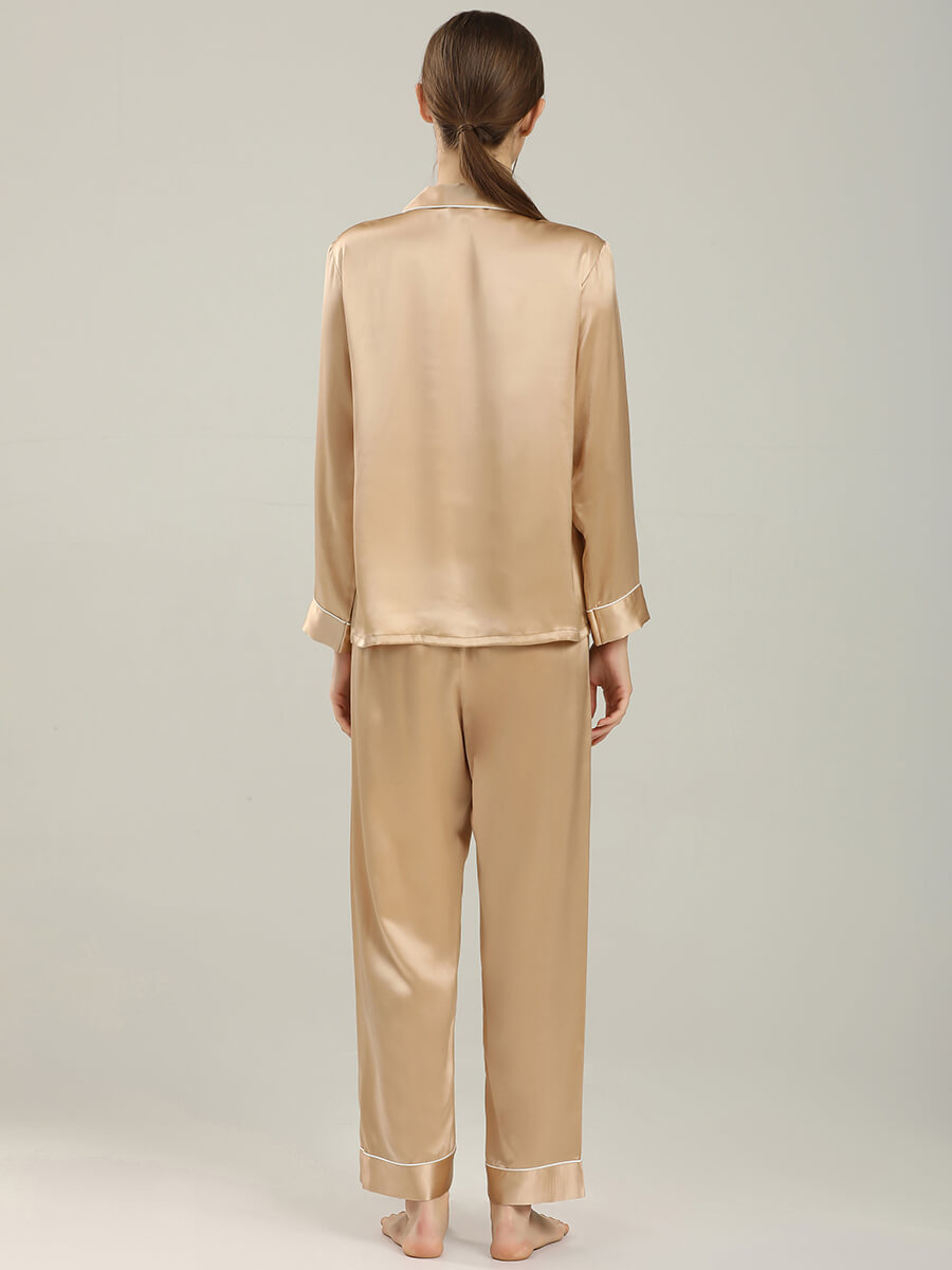22 Momme Luxurious Champagne Gold Silk Pajamas Set For Women