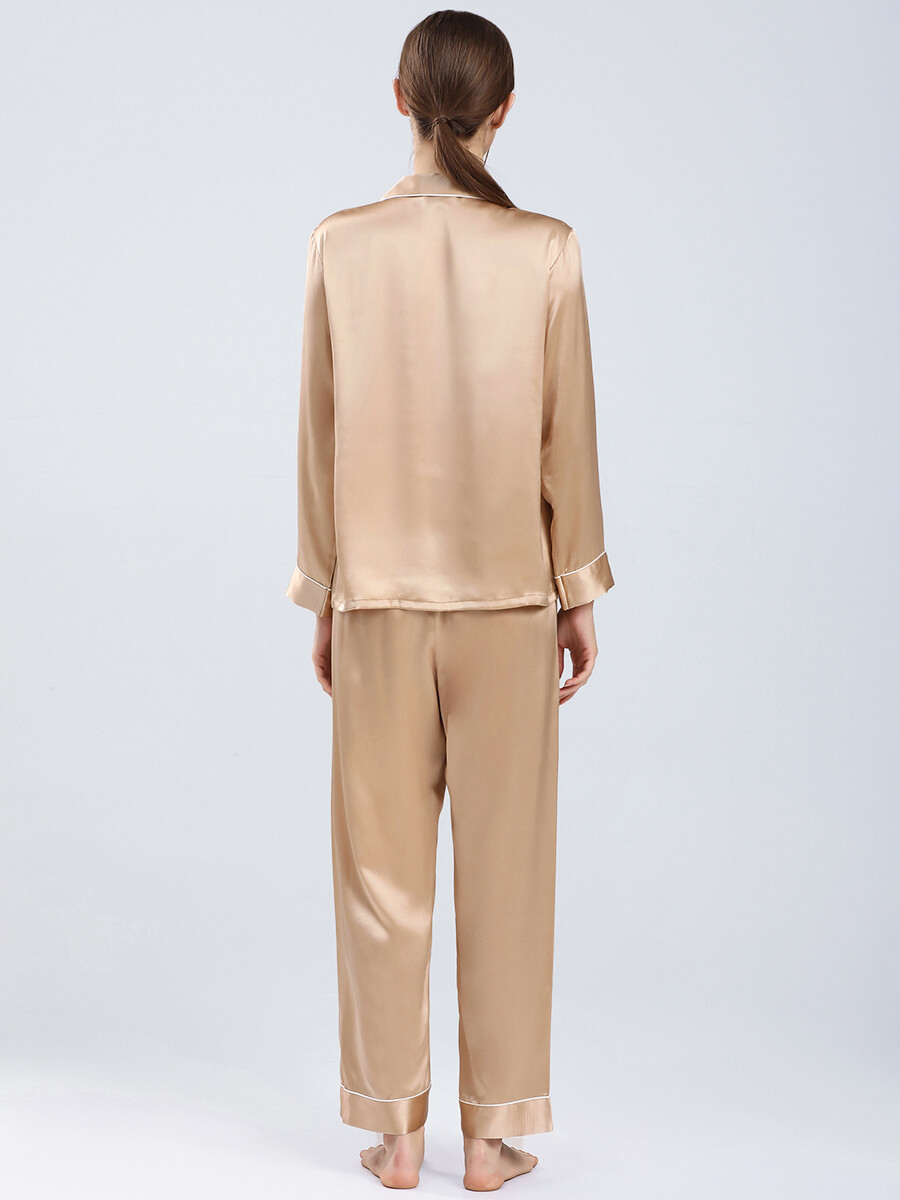 22 Momme Luxurious Champagne Gold Silk Pajamas Set For Women