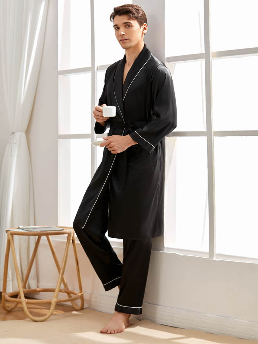 19 Momme Mens Contrast Binding Silk Robe and Pants Set [FS058] - $299. ...