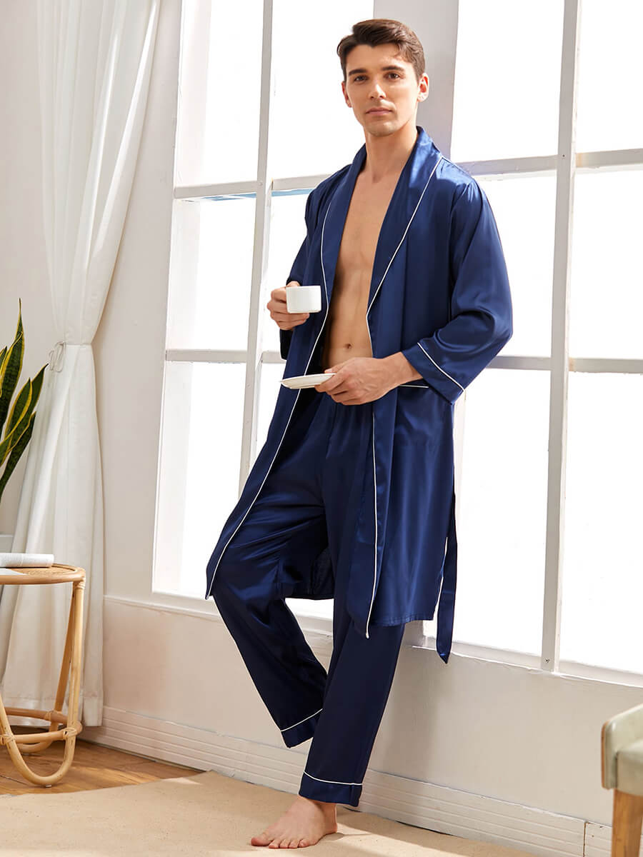 19 Momme Mens Contrast Binding Silk Robe and Pants Set [FS058] - $299.00 :  FreedomSilk, Best Silk Pillowcases, Silk Sheets, Silk Pajamas For Women,  Silk Nightgowns Online Store