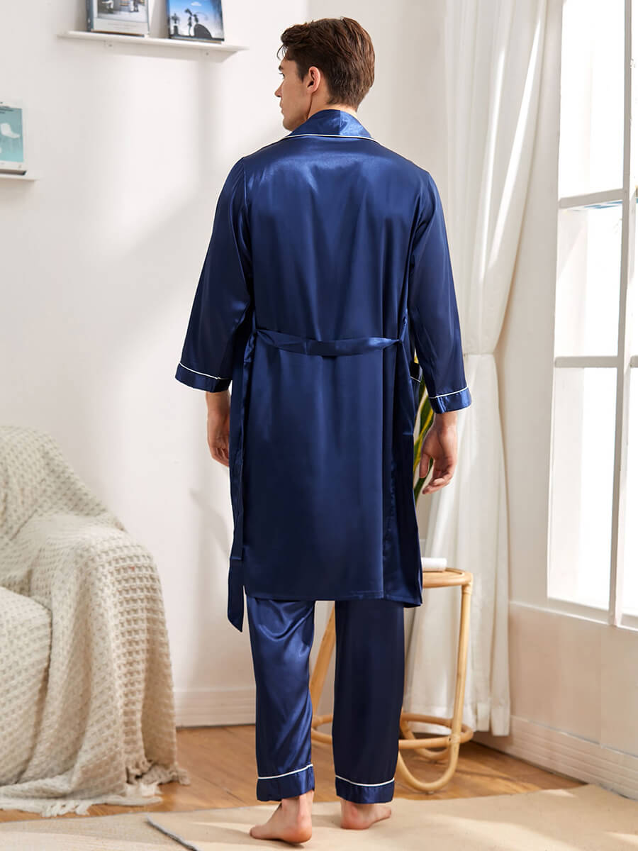 19 Momme Mens Contrast Binding Silk Robe and Pants Set