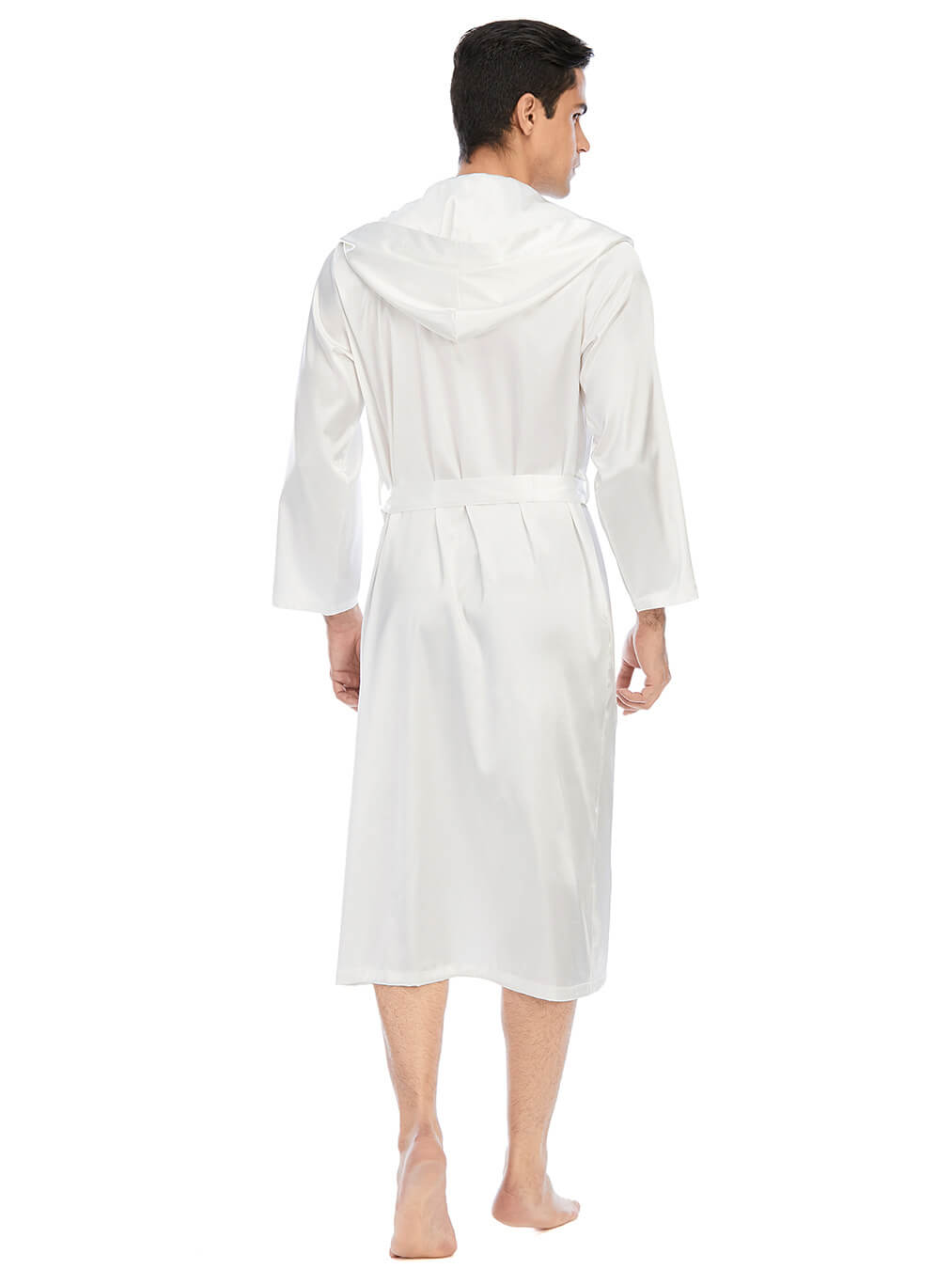 22 Momme Men's Hooded Long Silk Robe with Belt and Pockets