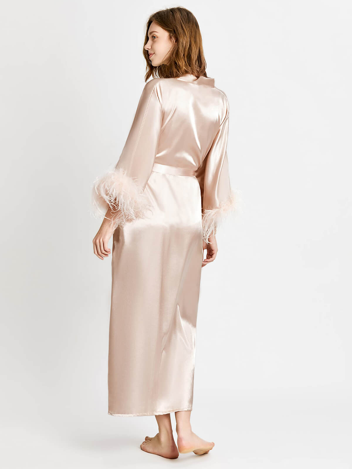 19 Momme Solid Color Long Silk Kimono Robe for Women