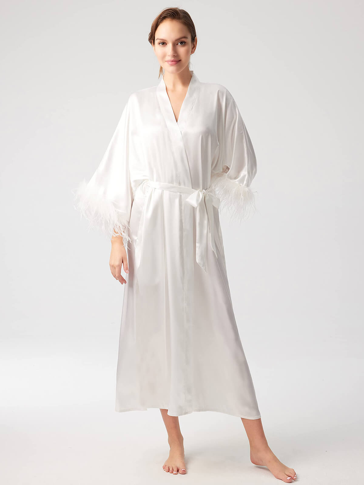 19 Momme Solid Color Long Silk Kimono Robe for Women