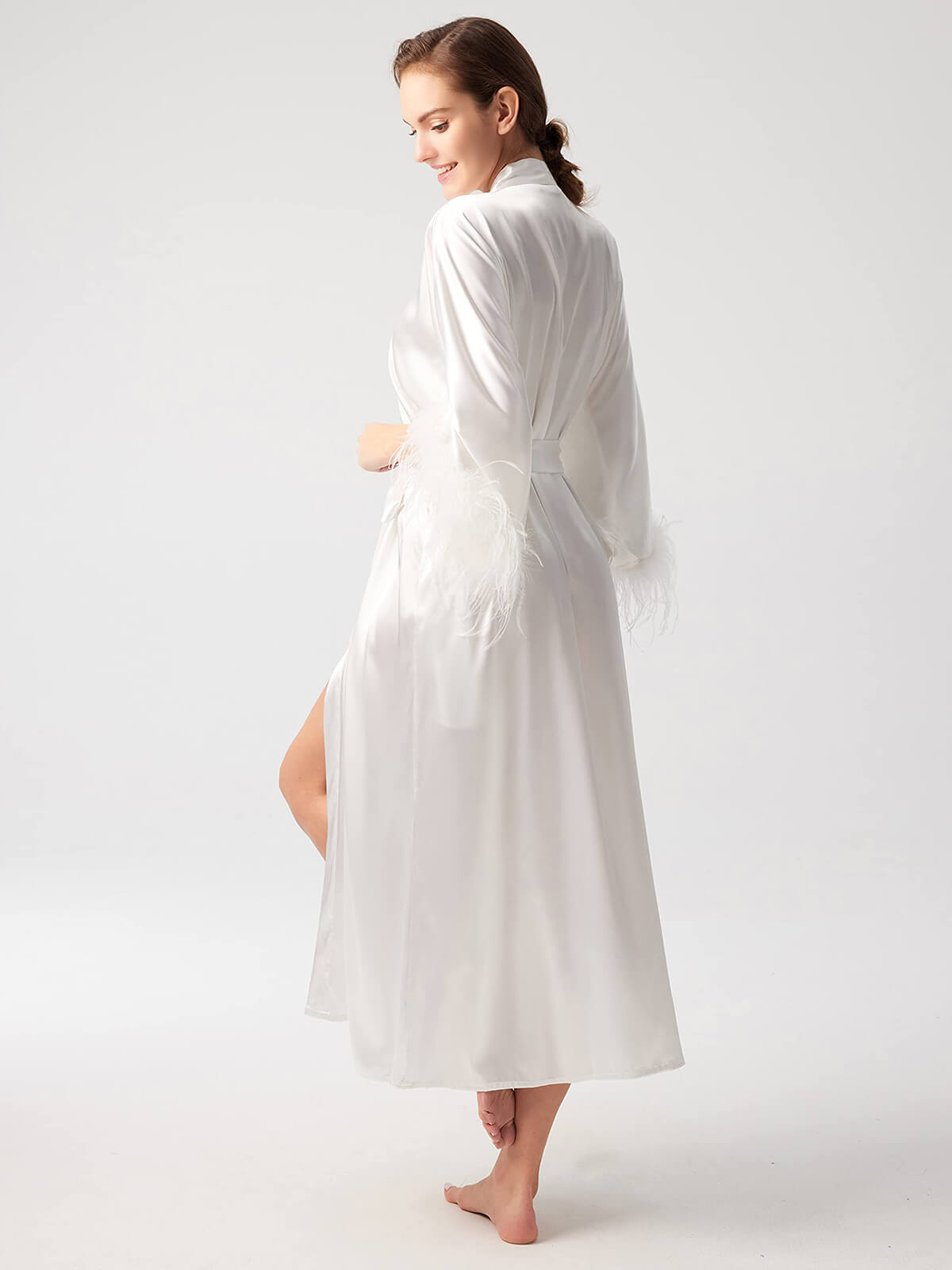 19 Momme Solid Color Long Silk Kimono Robe for Women