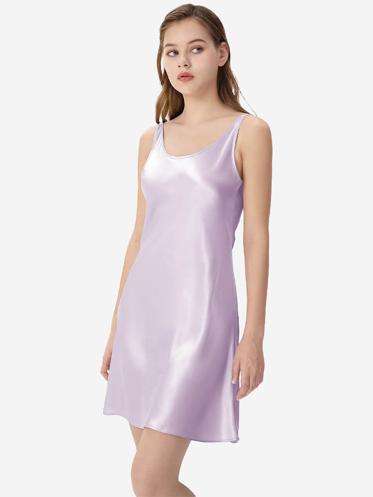Chic Scoop Neck Short Silk Nightgown with Double Straps
