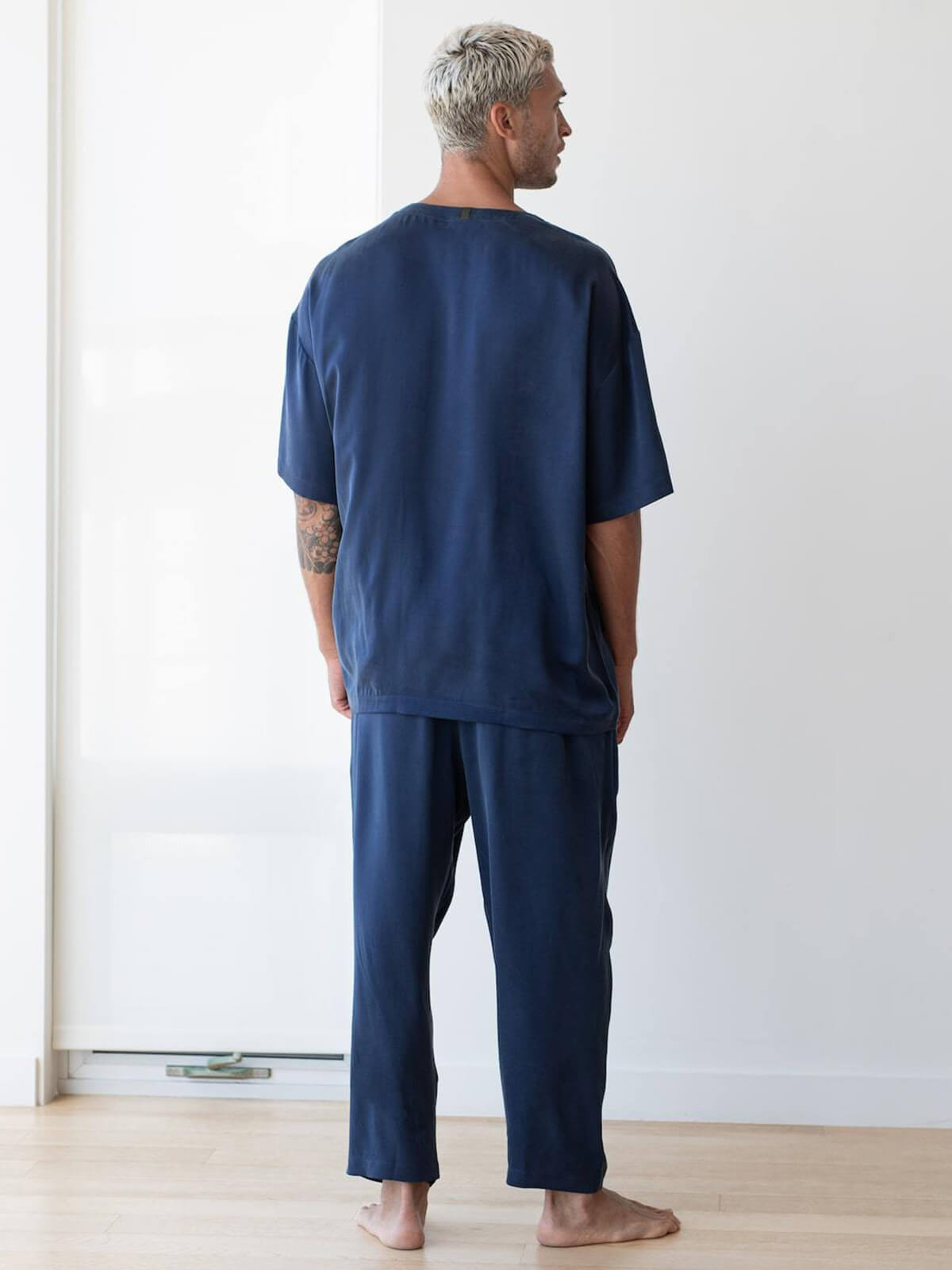 19 Momme Mens Round Neck Short-sleeve Silk Pajama Set