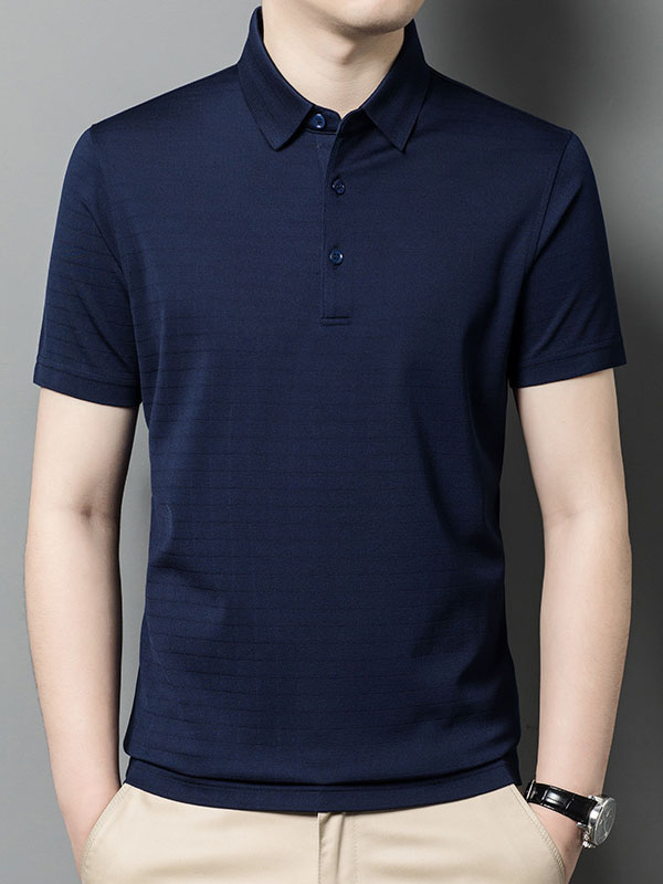 Men's Textured Short Sleeve Mulberry Silk Polo Shirt