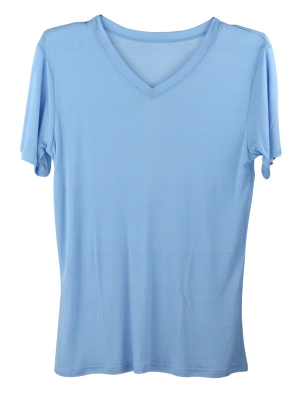 Men's 30% Silk Blend Stretchy Comfy Silk Knitted V-neck T-shirt