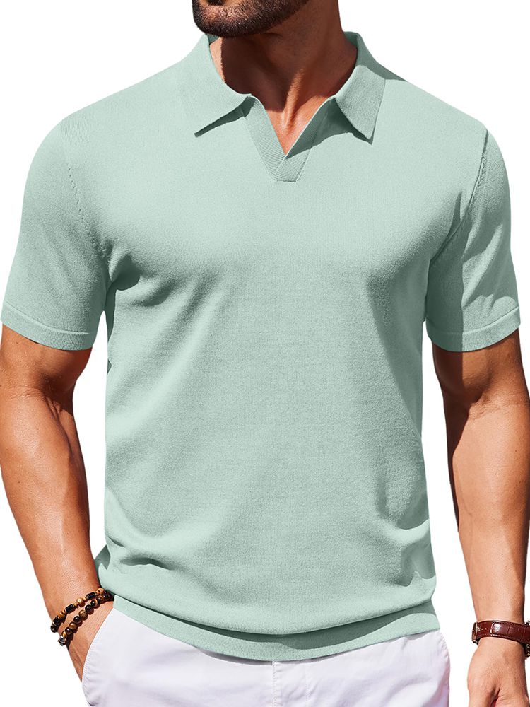 Men's V Neck Short Sleeve Stretch Silk Knit Polo Shirt Men's V Neck Short Sleeve Stretch Silk Knit Polo Shirt