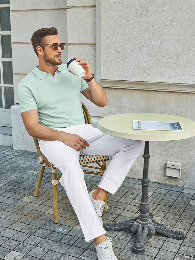 Men's V Neck Short Sleeve Stretch Silk Knit Polo Shirt Men's V Neck Short Sleeve Stretch Silk Knit Polo Shirt