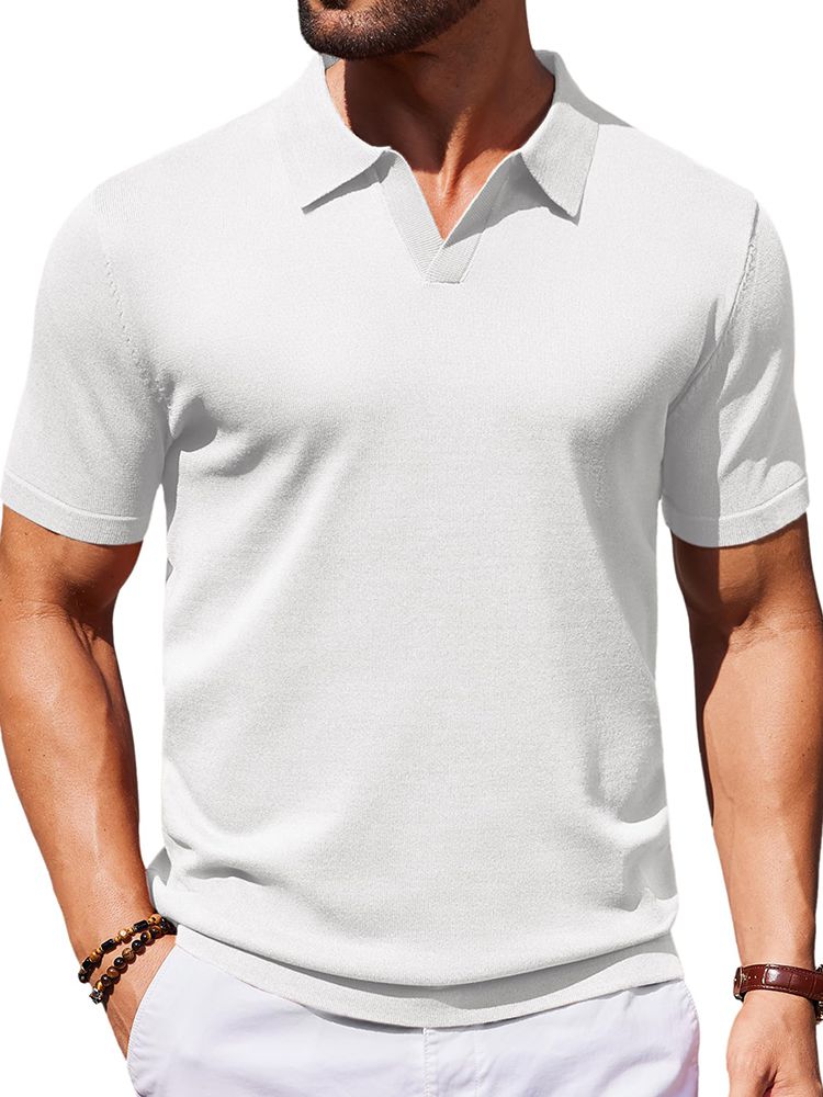 Men's V Neck Short Sleeve Stretch Silk Knit Polo Shirt Men's V Neck Short Sleeve Stretch Silk Knit Polo Shirt