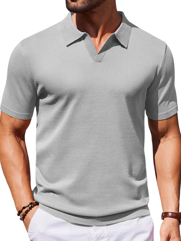 Men's V Neck Short Sleeve Stretch Silk Knit Polo Shirt Men's V Neck Short Sleeve Stretch Silk Knit Polo Shirt