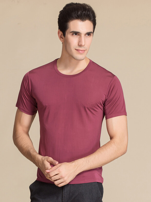 Mens Pure Mulberry Silk Knitted Round Neck T-shirts