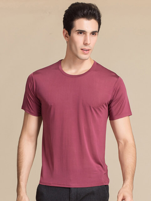 Mens Pure Mulberry Silk Knitted Round Neck T-shirts