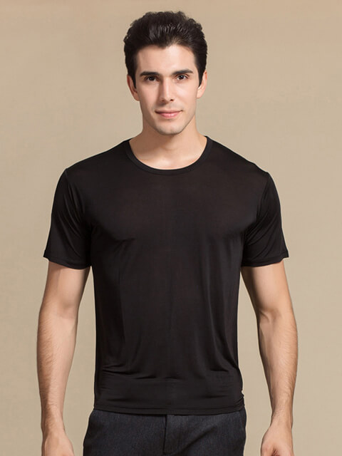 Mens Pure Mulberry Silk Knitted Round Neck T-shirts