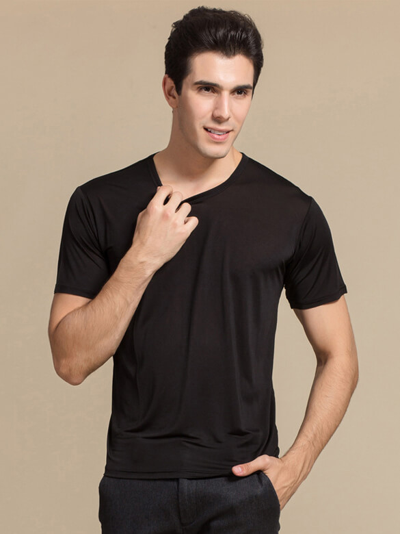 Mens Pure Mulberry Silk Knitted Round Neck T-shirts