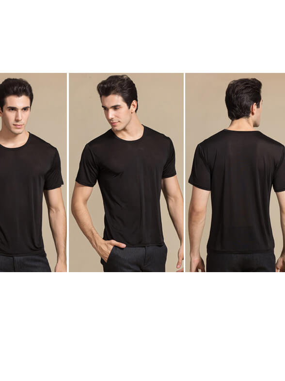 Mens Pure Mulberry Silk Knitted Round Neck T-shirts