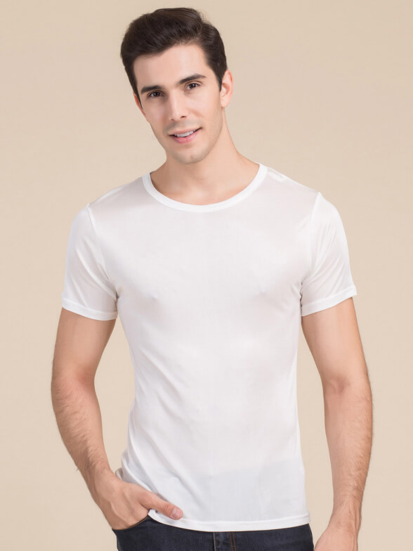 Mens Pure Mulberry Silk Knitted Round Neck T-shirts