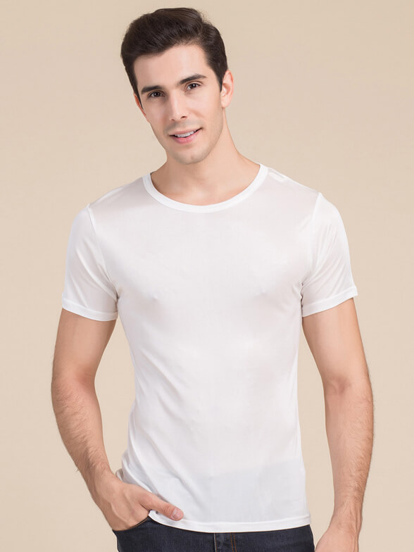 Men's Summer Round Neck 100% Silk Knitted T-shirt