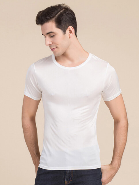 Mens Pure Mulberry Silk Knitted Round Neck T-shirts
