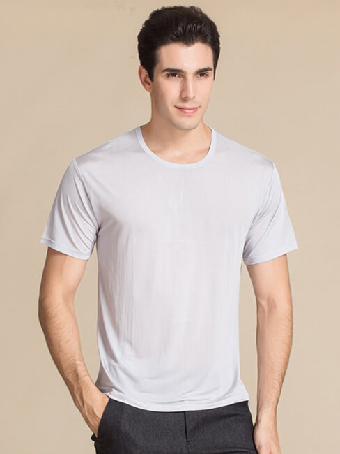 Mens Pure Mulberry Silk Knitted Round Neck T-shirts