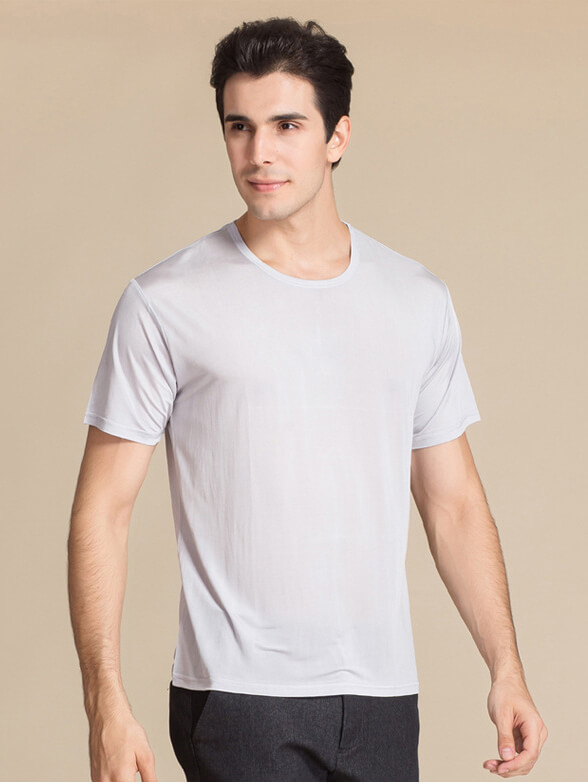 Mens Pure Mulberry Silk Knitted Round Neck T-shirts