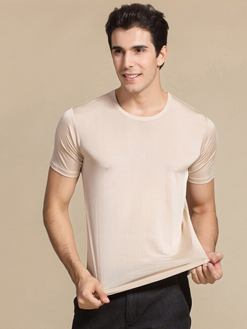 Mens Pure Mulberry Silk Knitted Round Neck T-shirts