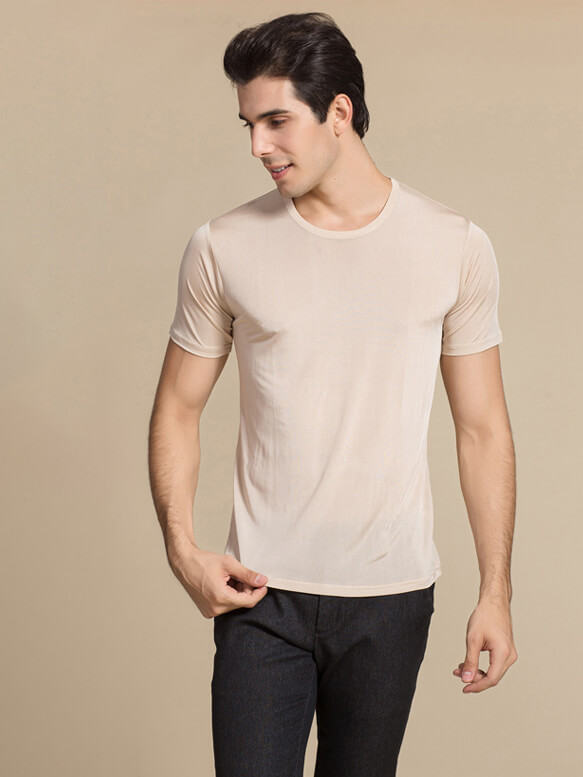 Men's Summer Round Neck 100% Silk Knitted T-shirt