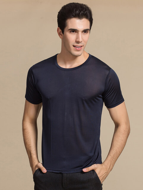 Mens Pure Mulberry Silk Knitted Round Neck T-shirts