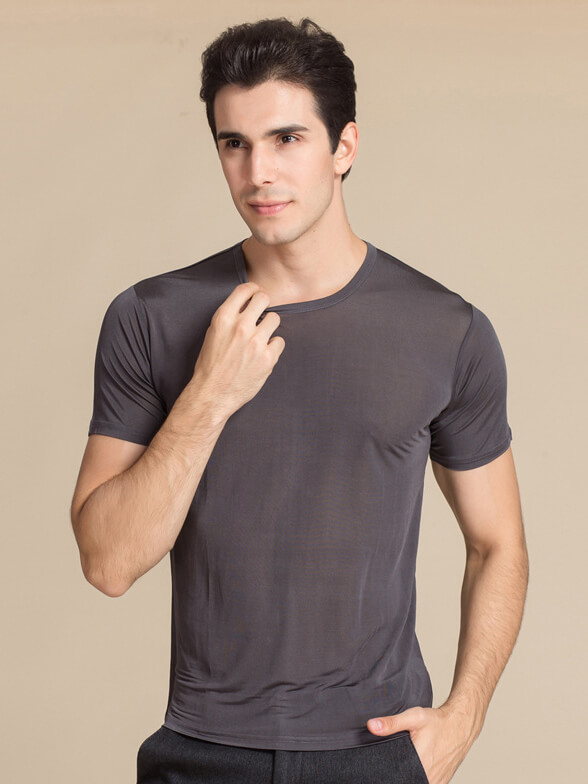 Mens Pure Mulberry Silk Knitted Round Neck T-shirts