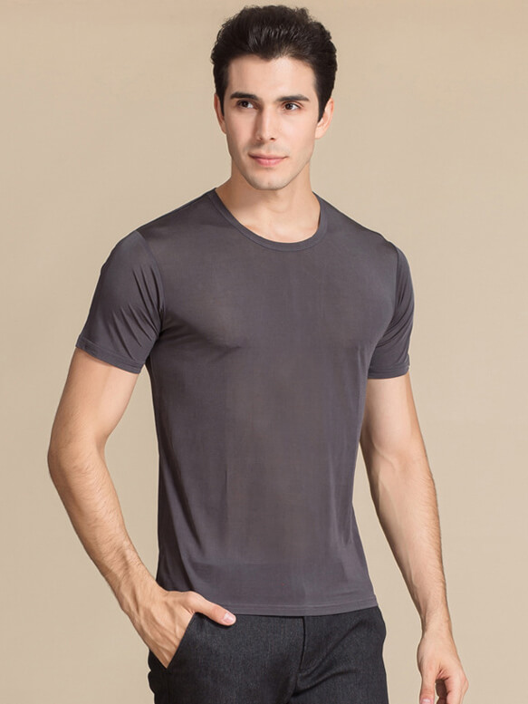 Mens Pure Mulberry Silk Knitted Round Neck T-shirts