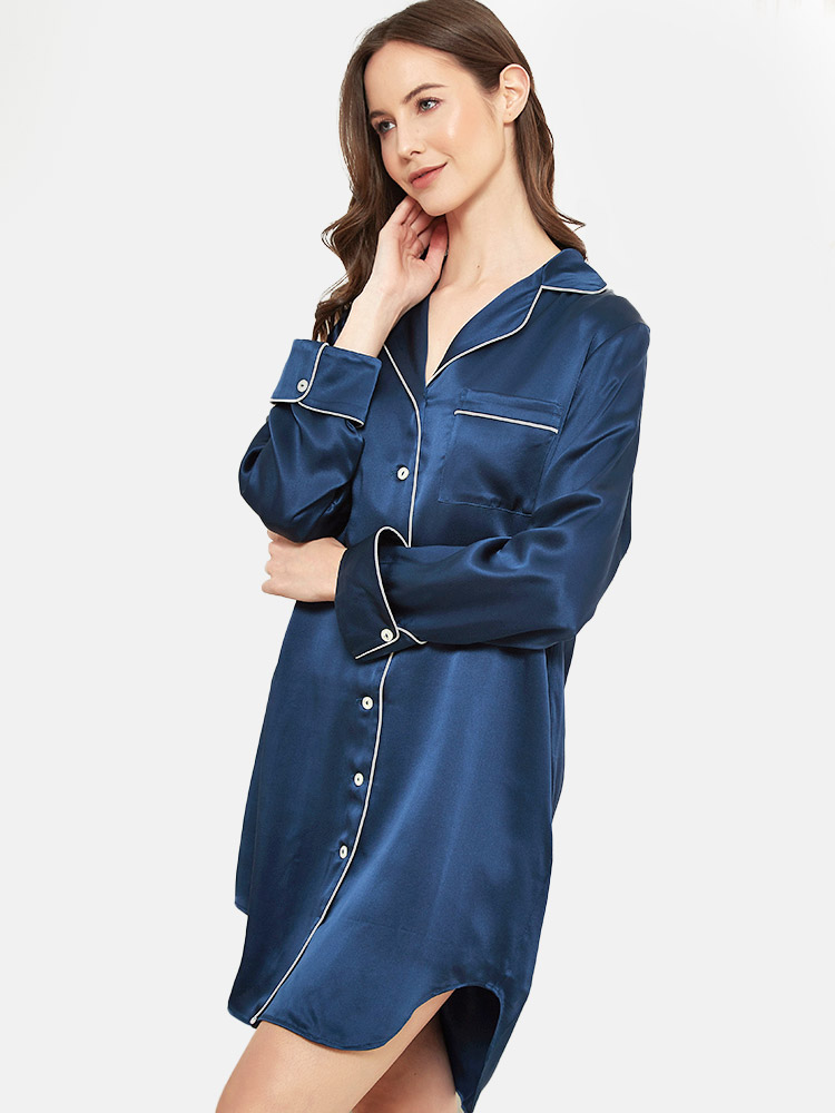 22 Momme Luxurious Long Sleeve Silk Nightshirt for Women