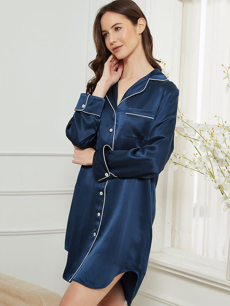 22 Momme Luxurious Long Sleeve Silk Nightshirt for Women