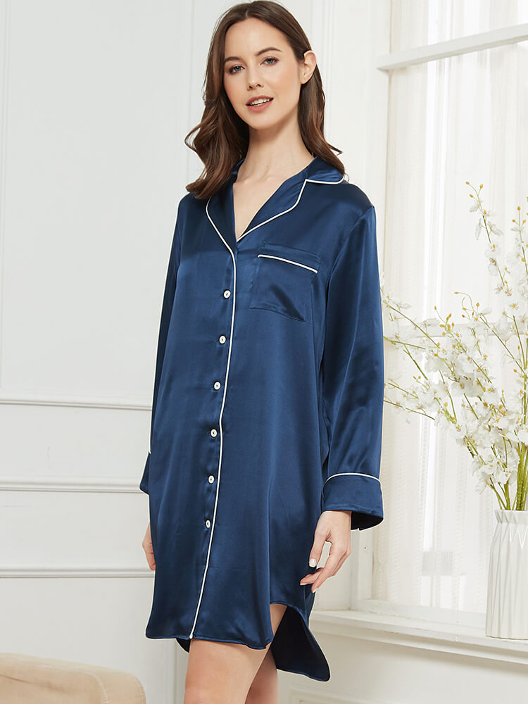 22 Momme Luxurious Long Sleeve Silk Nightshirt for Women