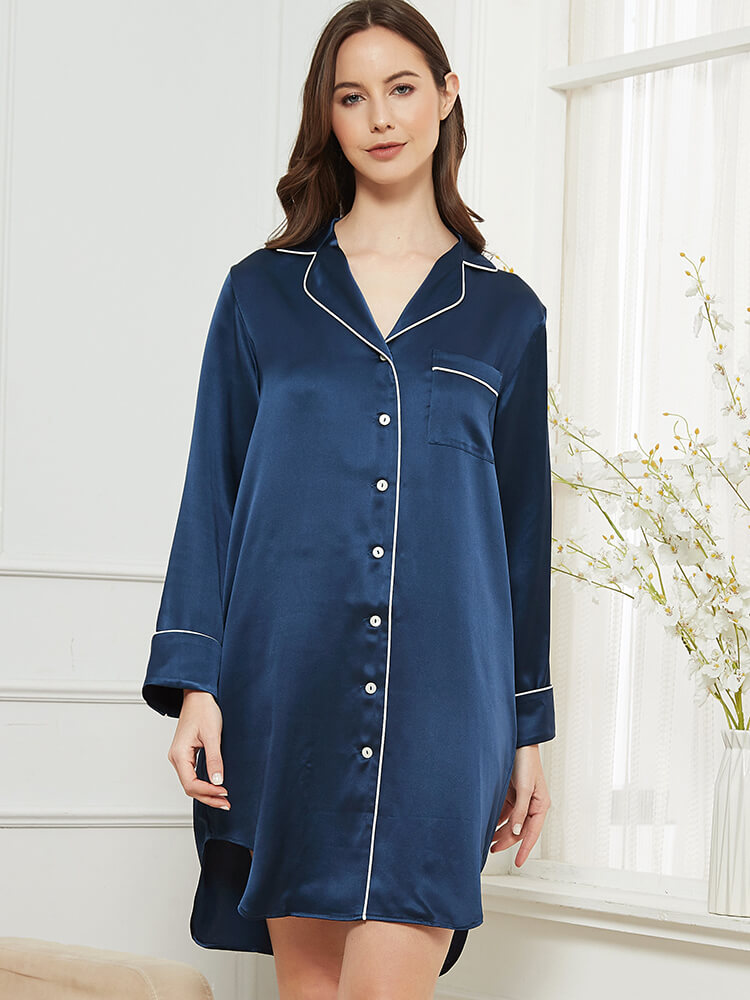 22 Momme Luxurious Long Sleeve Silk Nightshirt for Women