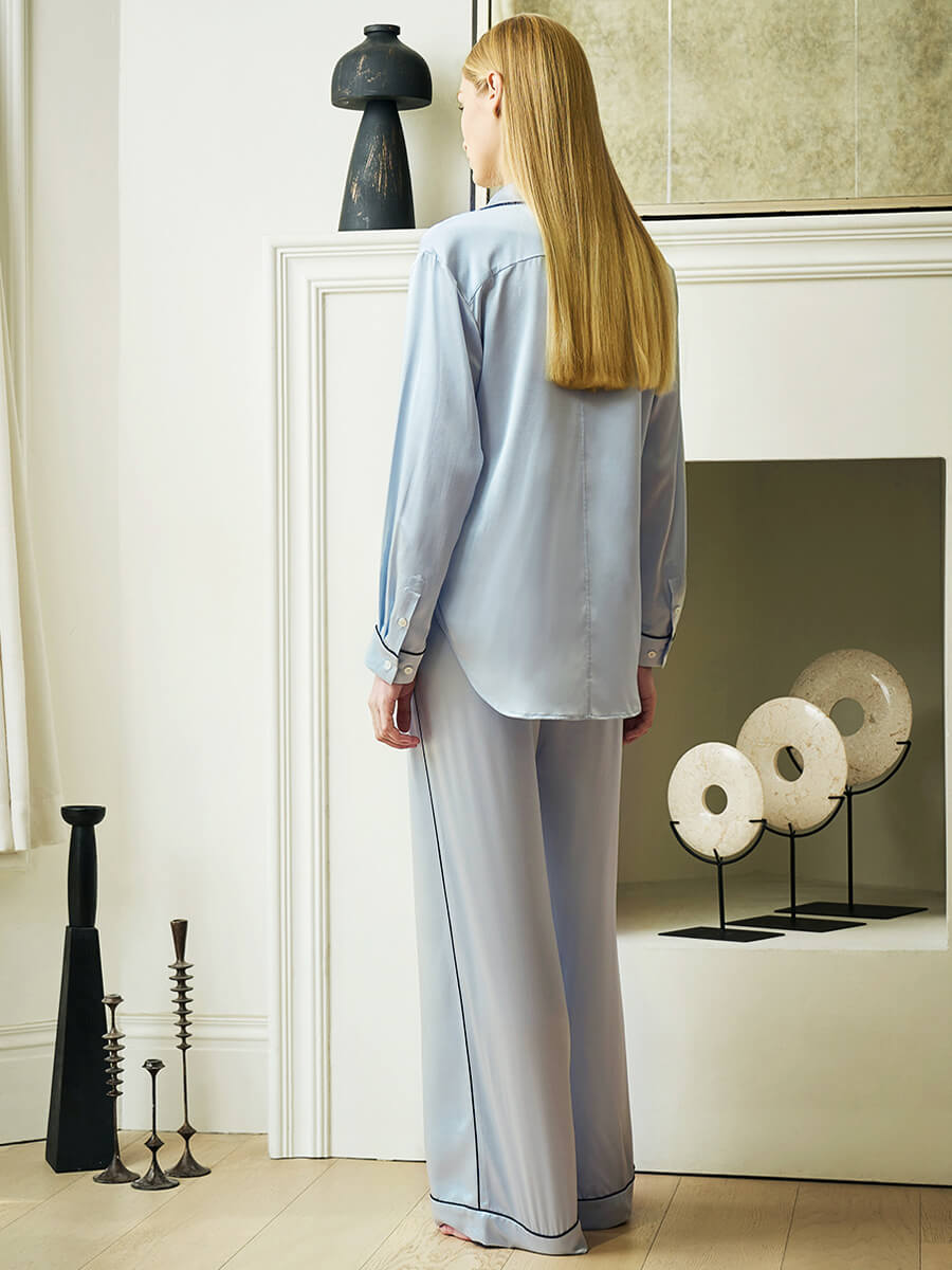 19 Momme Button Up Round Neck Silk Pajama Set for Women