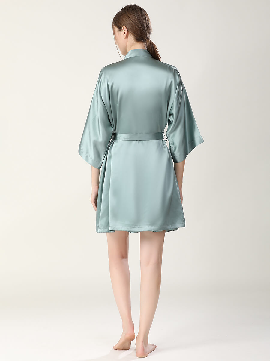 22 Momme Double-Strap Silk Chemise and Short Kimono Robe Set