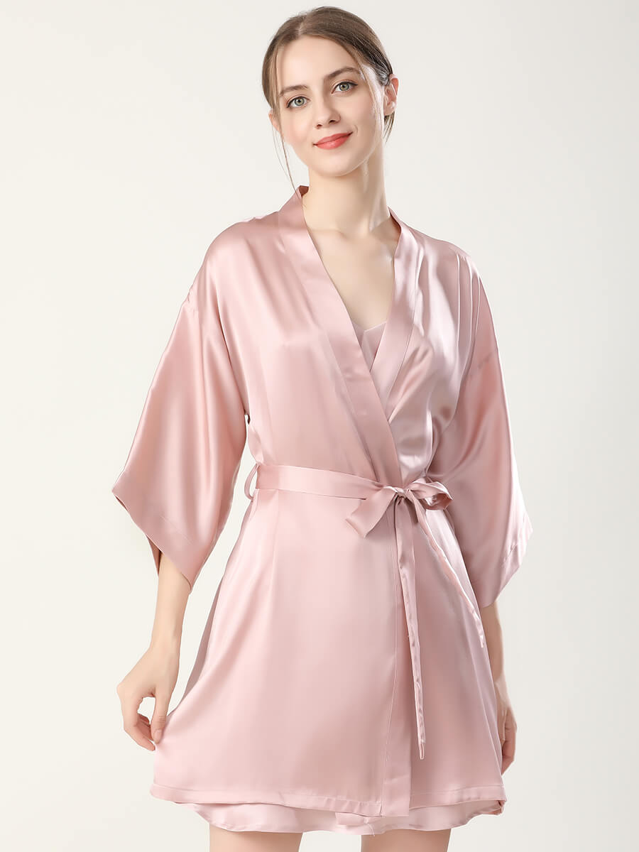 19 Momme Double Shoulder Strap Silk Chemise and Robe Set