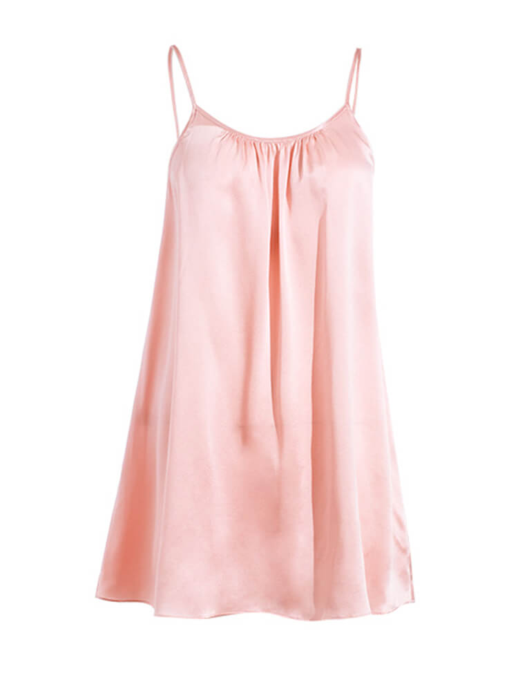 19 Momme Scoop Neck Short Silk Chemise with Pleated Decorations