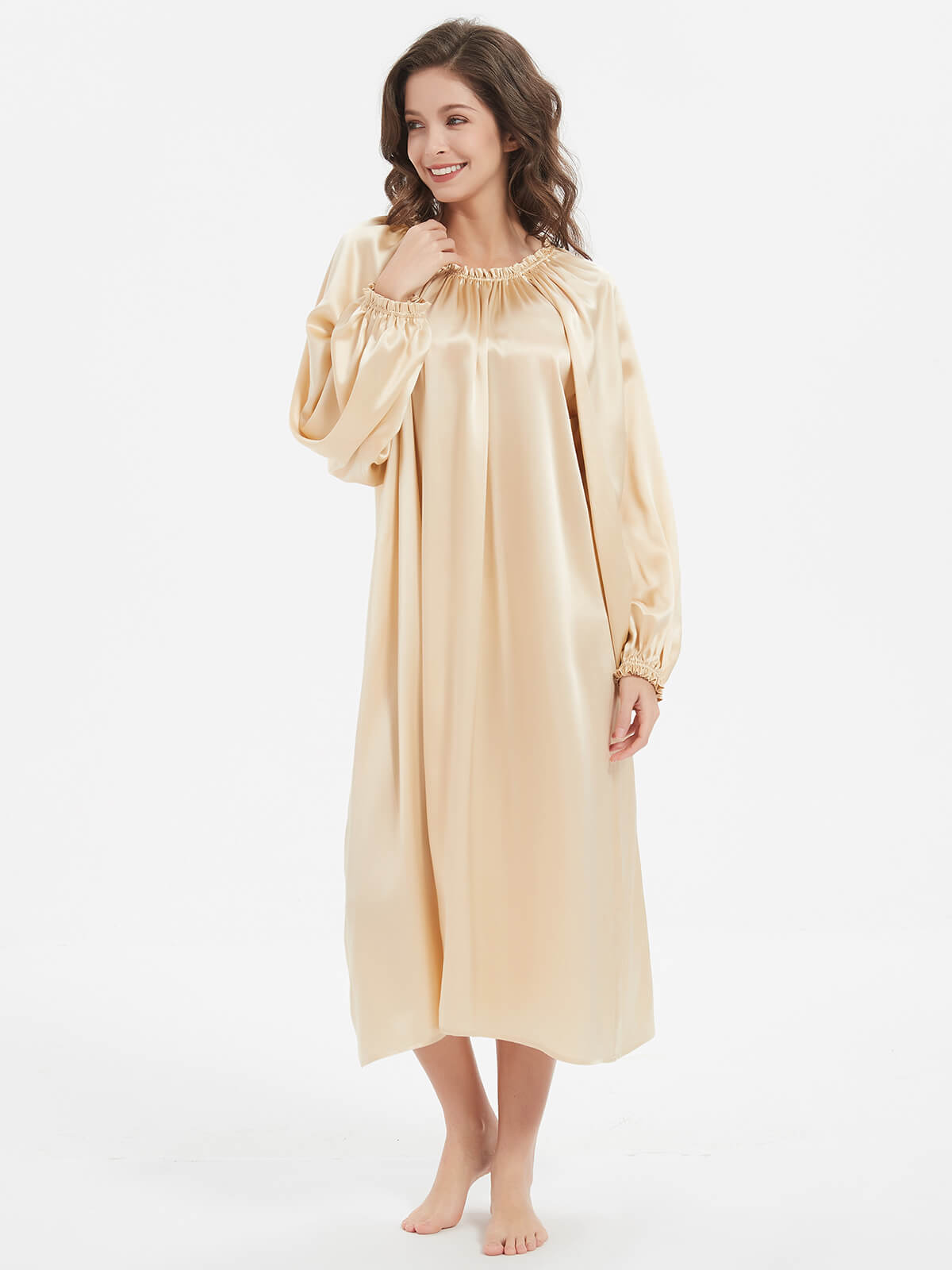 19 Momme Silk Victorian Nightdress With Long Sleeves