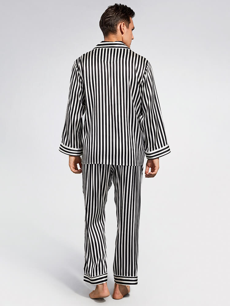 19 Momme Black and White Striped Long Silk Pajama Set for Men [FS223] -  $269.00 : FreedomSilk, Best Silk Pillowcases, Silk Sheets, Silk Pajamas For  Women, Silk Nightgowns Online Store