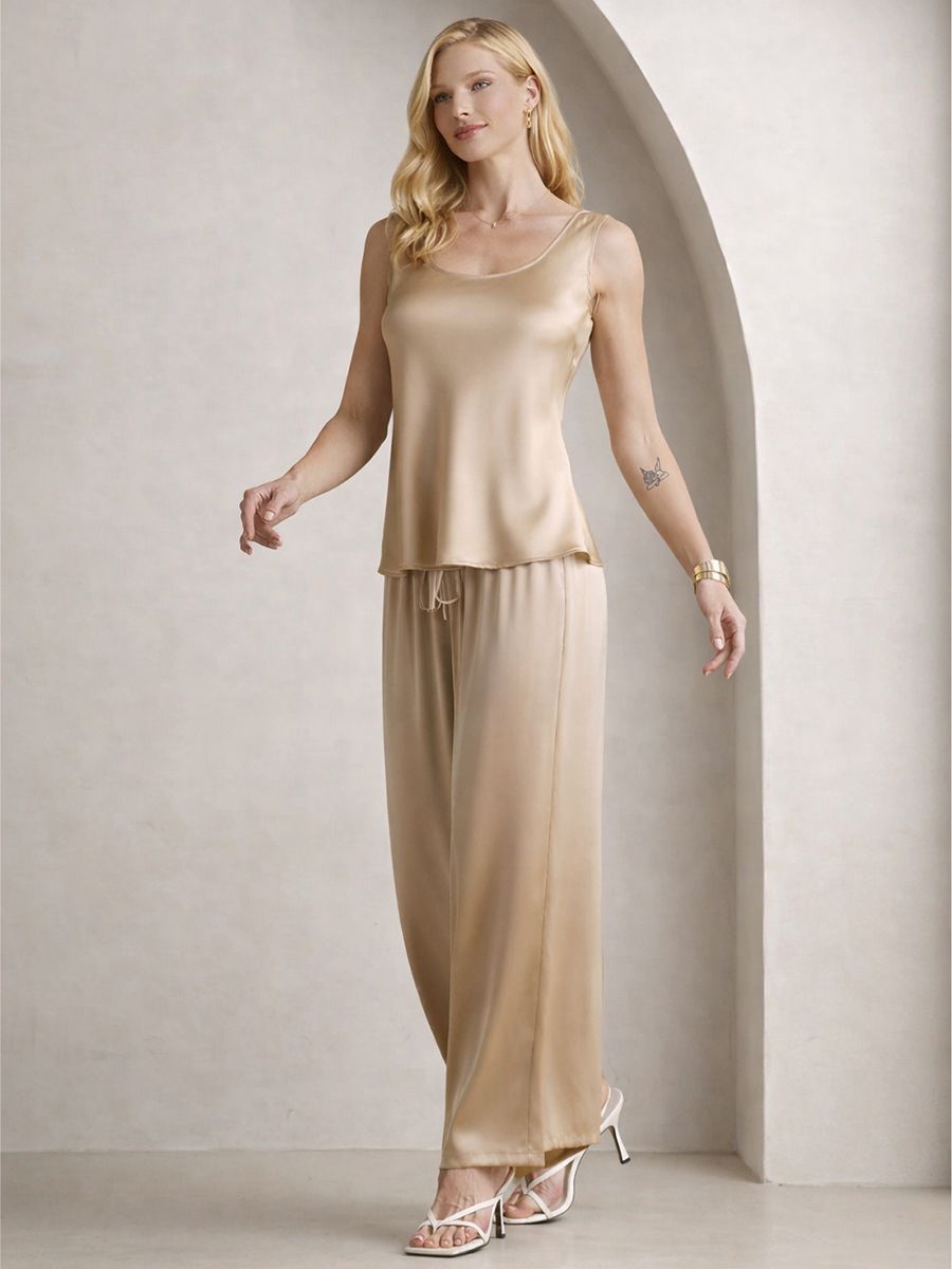 22 Momme Silk Tank Top and Wide-Leg Pants Pajama Set for Women