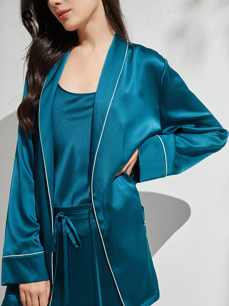 22 Momme 3 Piece Luxurious Long Silk Pajama Set For Women