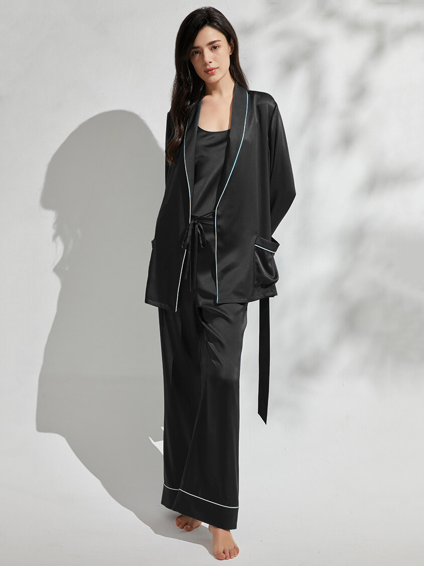 22 Momme 3 Piece Luxurious Long Silk Pajama Set For Women