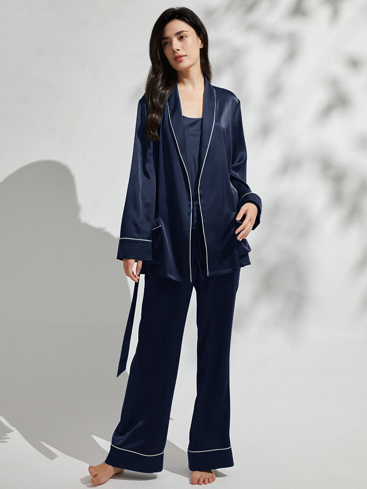 19 Momme 3 Piece Luxurious Long Silk Pajama Set For Women