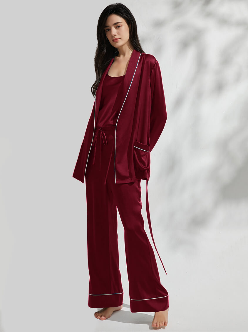 19 Momme 3 Piece Luxurious Long Silk Pajama Set For Women