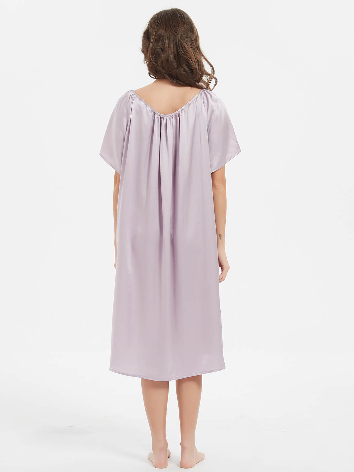 19 Momme Short-Sleeve Ruched Silk Nightgown For Women